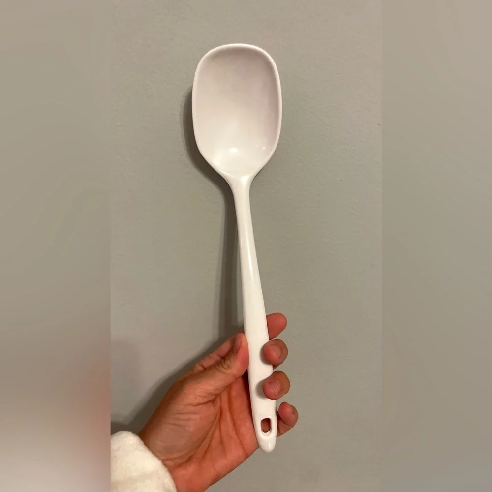 Vintage melamine spoon White Ivory 12 “ Inch Stir Serve Farmhouse Classic